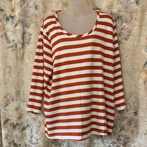 Cato Rust Cooper and White Striped Long Sleeve Top. NWOT
